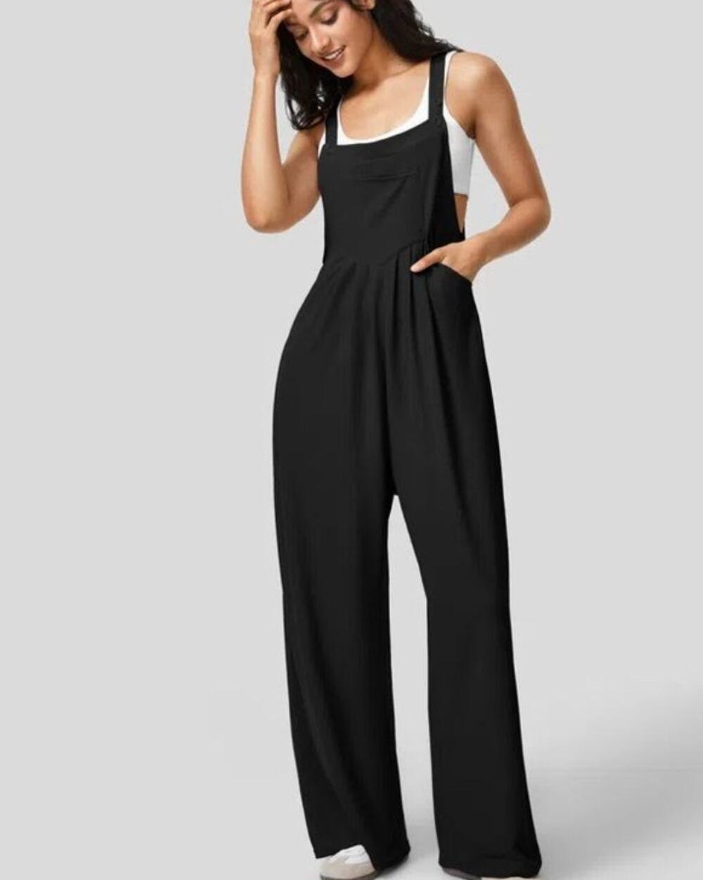 Halara Size 1x NEW Black Jumpsuit Wide Leg Overall Waffle Pockets Stretch
